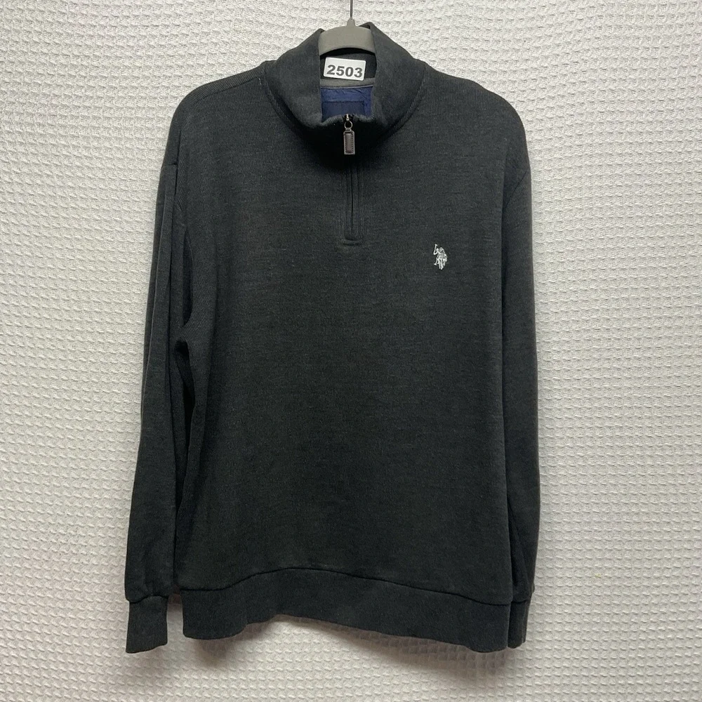 U.S. Polo Assn Men's XL Quarter-Zip Sweater‎ Dark Heather Grey Logo Embroidered